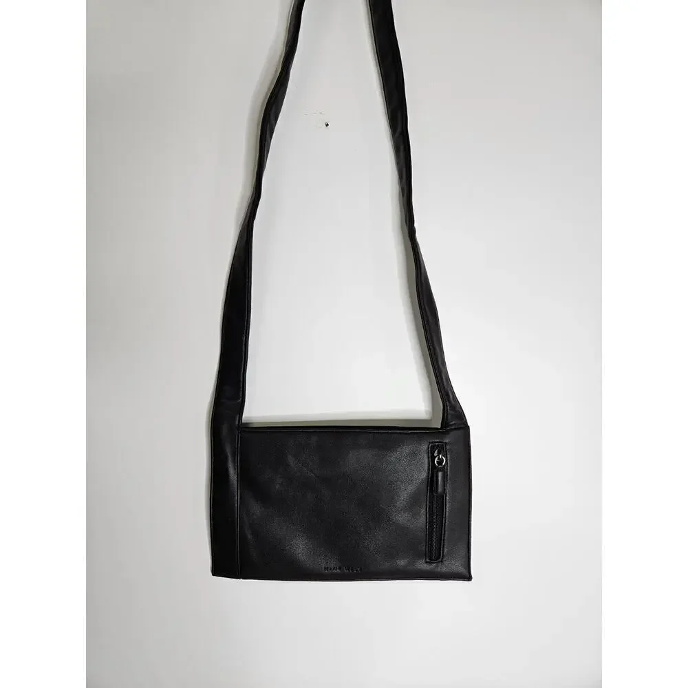 Nine West Black Leather Flat Wallet Shoulder Bag Quiet Luxury Minimalist
